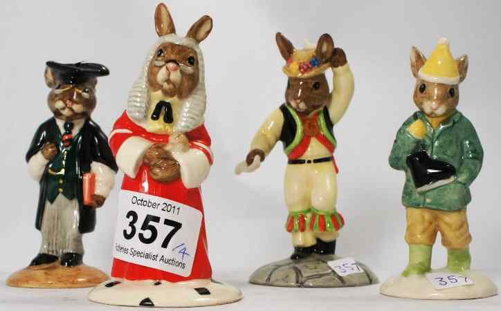 Appraisal: Royal Doulton Bunnykins Figures Judge DB Schoolmaster DB Boy Skater