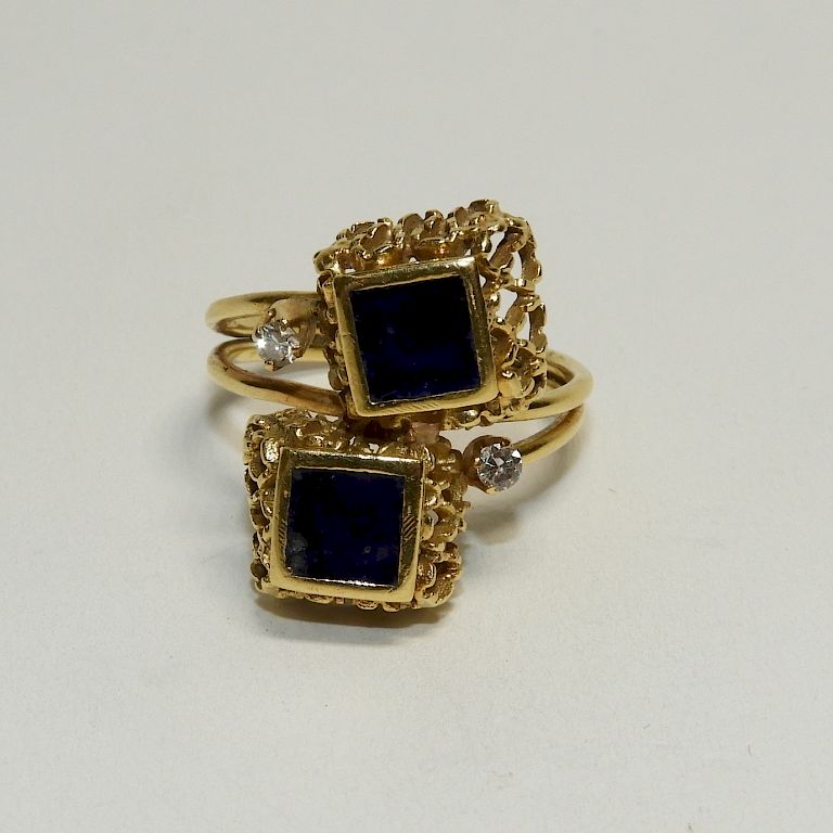 Appraisal: Cobalt Enamel Diamond K Gold Cocktail Ring Europe th Century