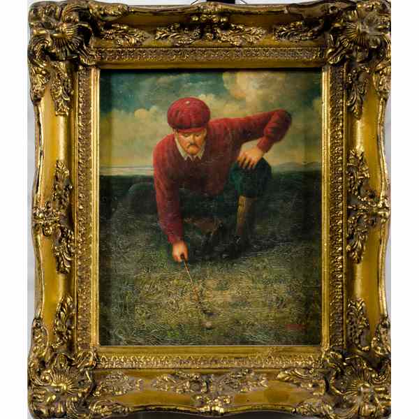 Appraisal: Golfer Portrait Colored lithograph laid to canvas with artist's imprint