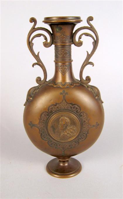 Appraisal: Baroque style bronze bottle vase late th century Of flattened