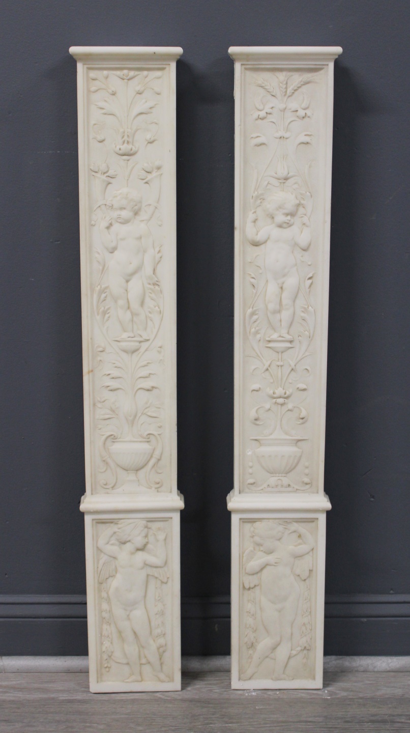 Appraisal: PAIR OF ANTIQUE CARVED MARBLE RELIEFS Finely carved side marble