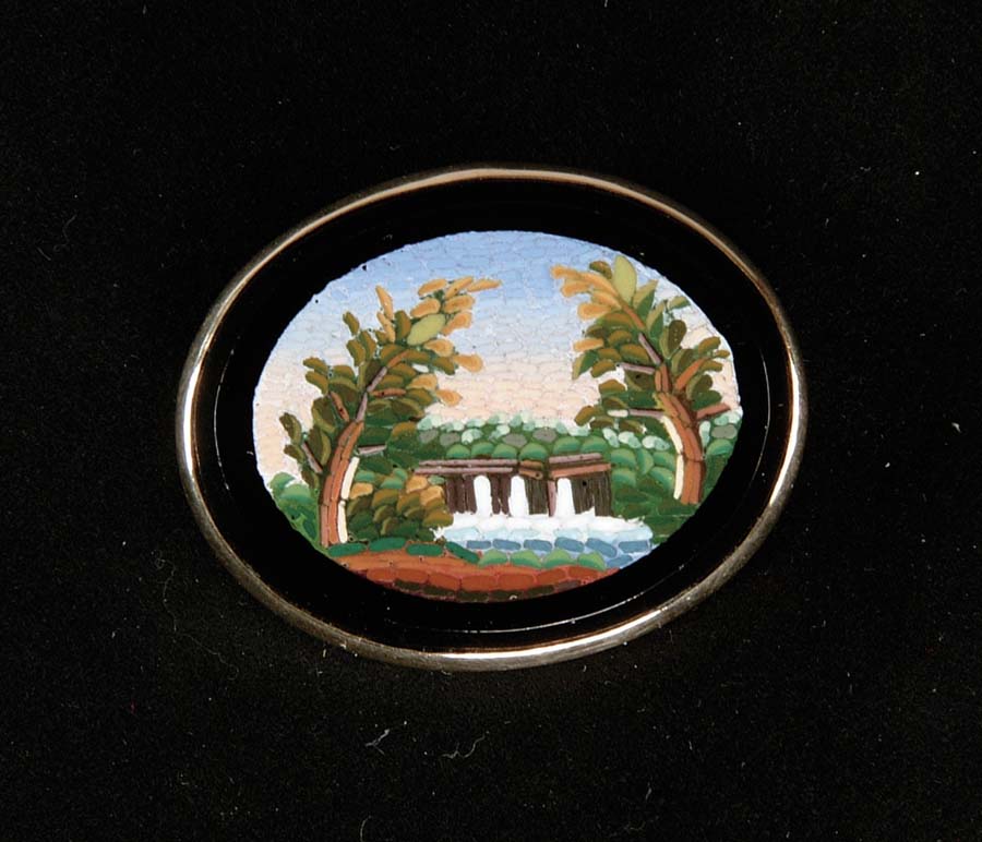 Appraisal: MICRO-MOSAIC BROOCH Wonderful oval brooch has micro-mosaic design of water