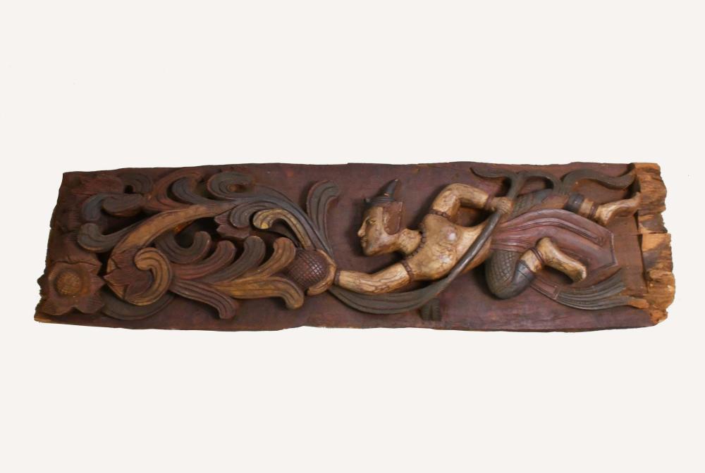 Appraisal: THAI WOOD RELIEF PANELThe dense old growth wood panel carved