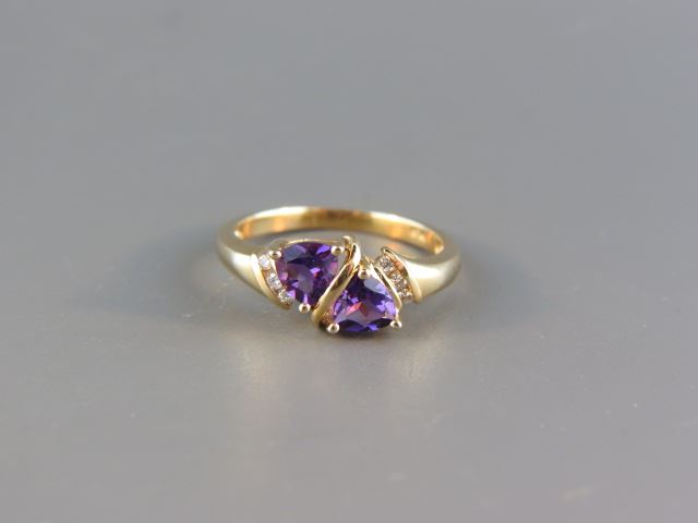 Appraisal: Diamond Amethyst Ring two rich triangular gems with a trio