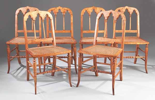 Appraisal: A Set of Six American Gothic Birdseye Maple Chairs early