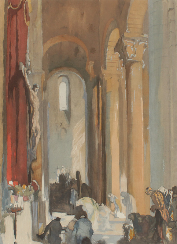 Appraisal: BRANGWYN Frank British - Church Interior with Followers Kneeling Before