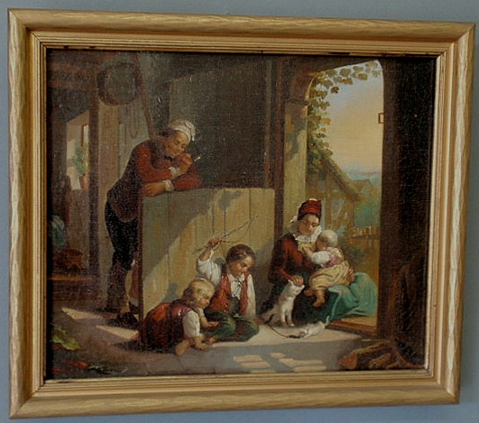 Appraisal: Continental oil on canvas painting th c of a family