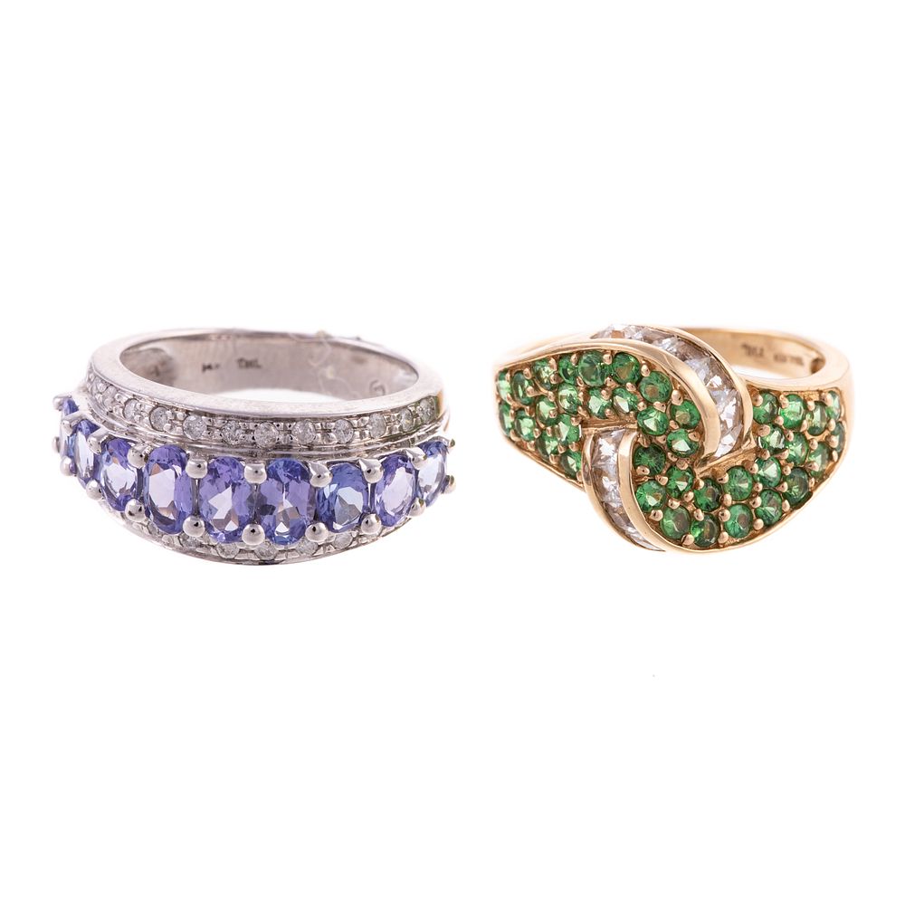 Appraisal: A Pair of Pave Set Gemstone Rings in K K