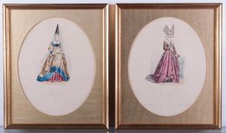 Appraisal: Polydore Pauquet Fashion Engravings Pair Both hand-colored and professionally single-matted