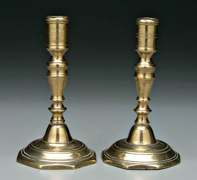 Appraisal: Pair th century brass candlesticks cylindrical sockets above baluster posts