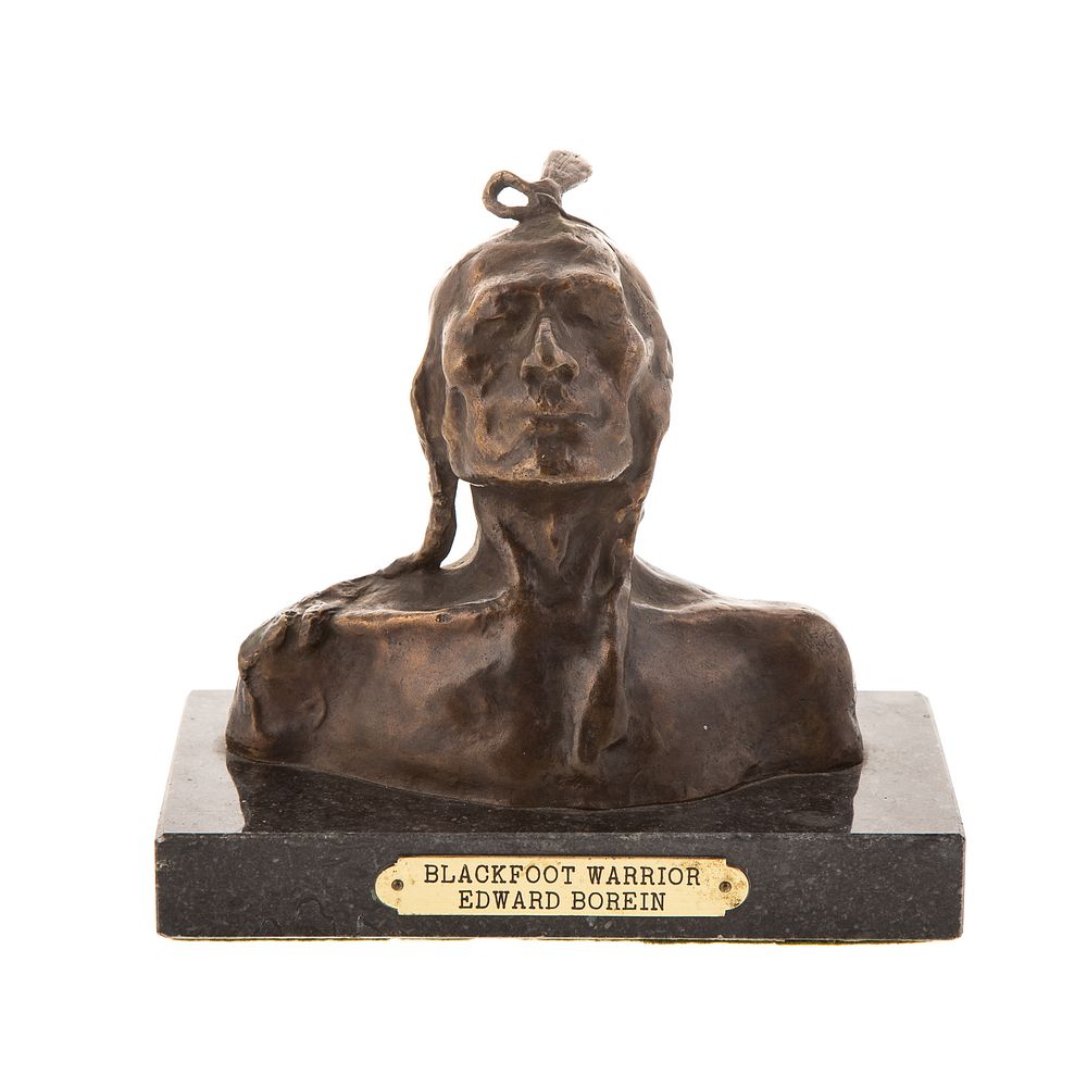 Appraisal: After Edward Borein Blackfoot Warrior Bronze Bust miniature bust of