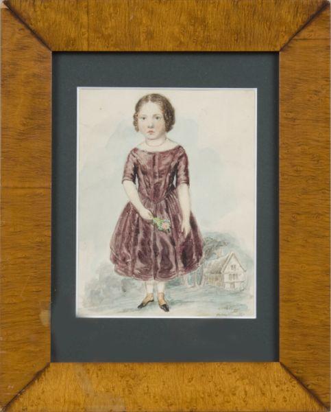 Appraisal: Miniature Painting of Girl with Flowers English circa s watercolor