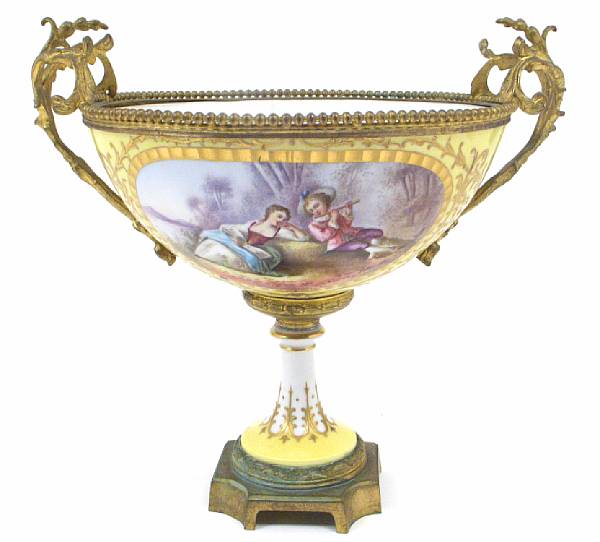 Appraisal: A Sevres style porcelain gilt bronze mounted centerpiece bowl late