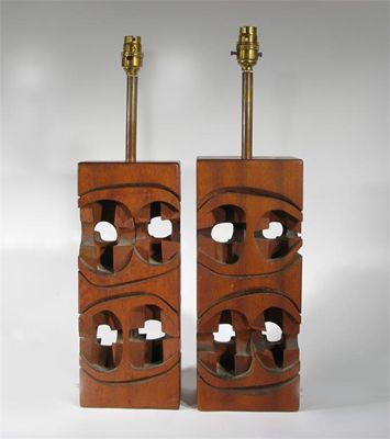 Appraisal: A pair of mahogany lamp bases by Brian Willsher geometric