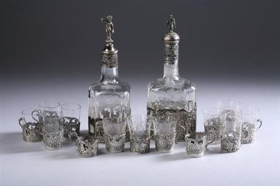 Appraisal: TWO CONTINENTAL SILVER-MOUNTED ETCHED GLASS DECANTERS mid to late th