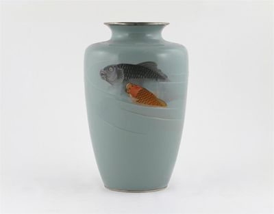 Appraisal: A Japanese musen enamel vase decorated with carp rising from