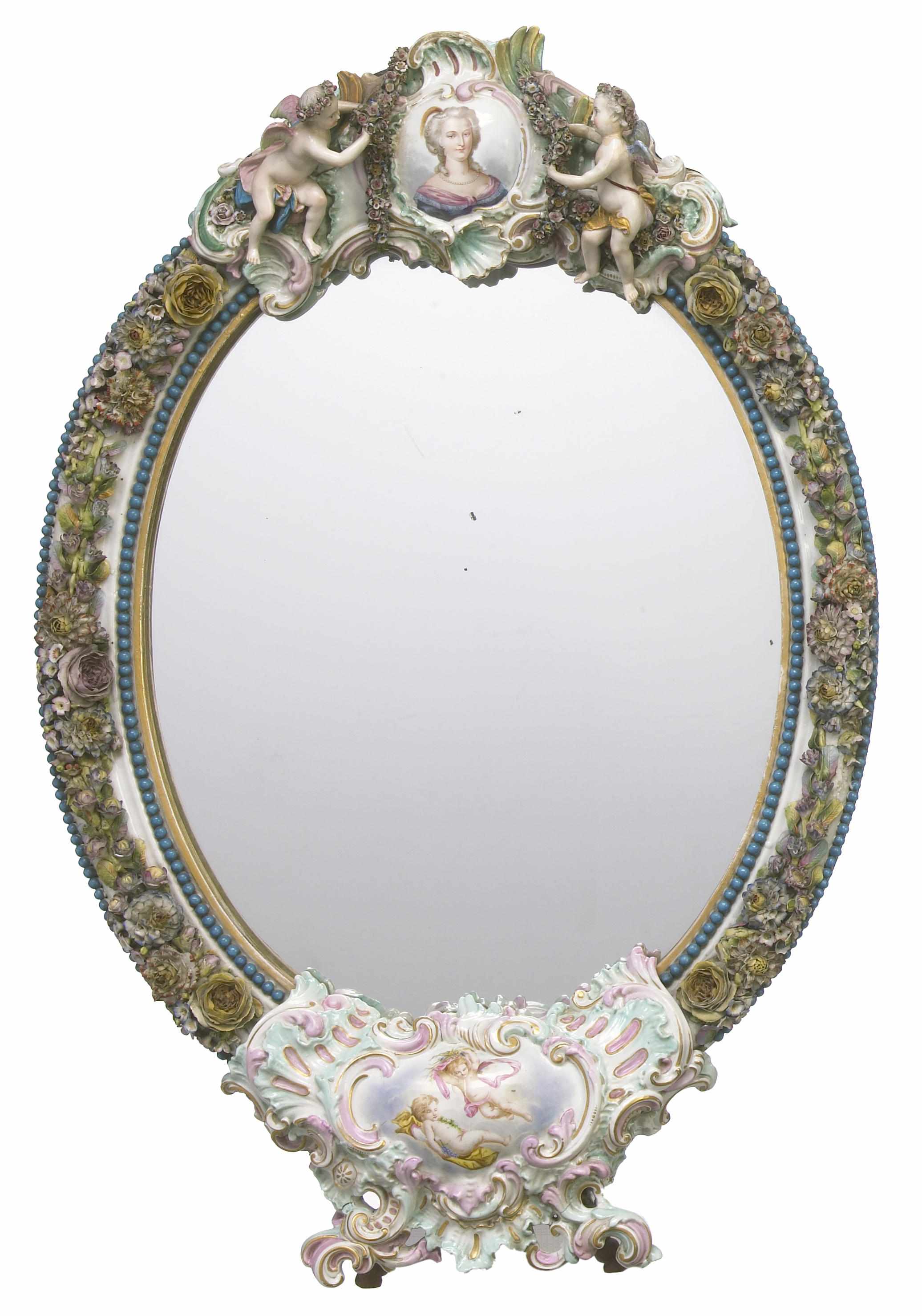 Appraisal: A German porcelain dressing mirror early th century The oval