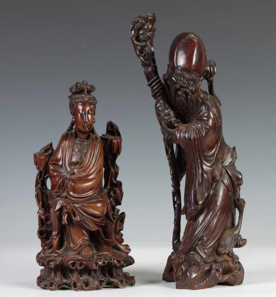 Appraisal: Chinese Carved Hardwood Figure of Shou LaoLate th cent God