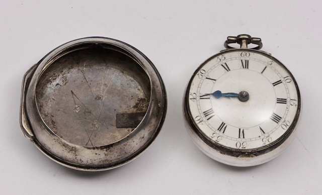 Appraisal: A GEORGIAN SILVER PAIR CASED POCKET WATCH with enamel dial