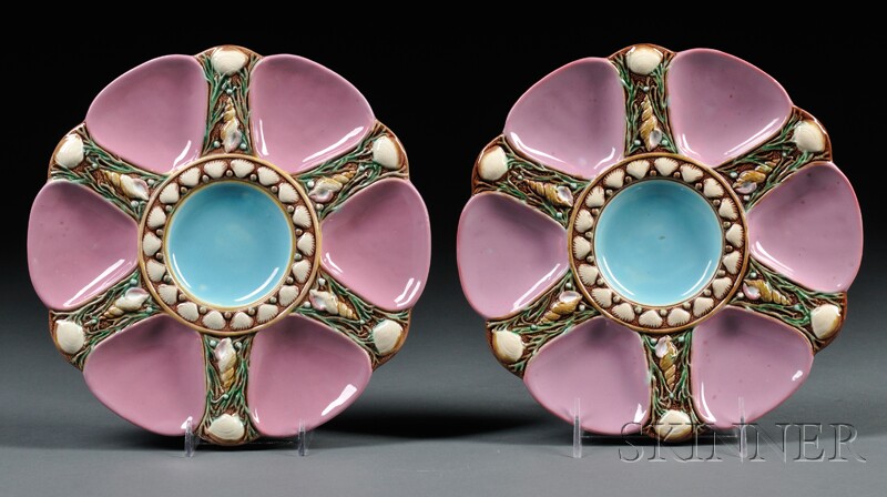 Appraisal: Pair of Minton Majolica Oyster Plates England each with molded