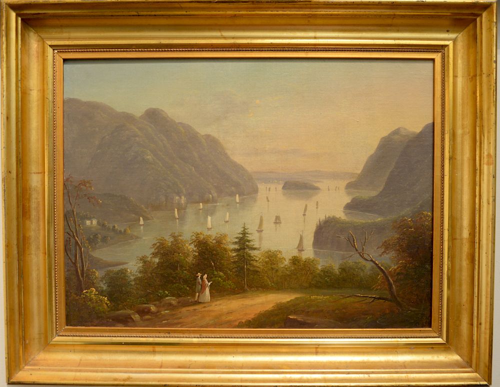 Appraisal: Hudson River Valley Landscape oil on canvas unsigned restored by