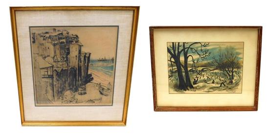 Appraisal: Two th C colored lithographs depicting landscapes Max Pollak Austrian-American