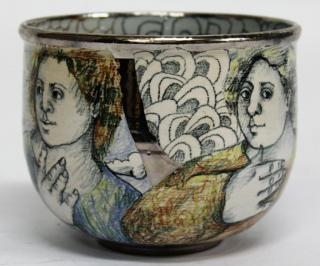 Appraisal: Marylou Higgins American The hand-cast lusterware-glazed bowl with Renaissance-style images