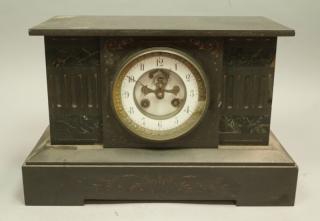 Appraisal: Victorian Slate Mantle Clock White enamel dial Exposed gears on