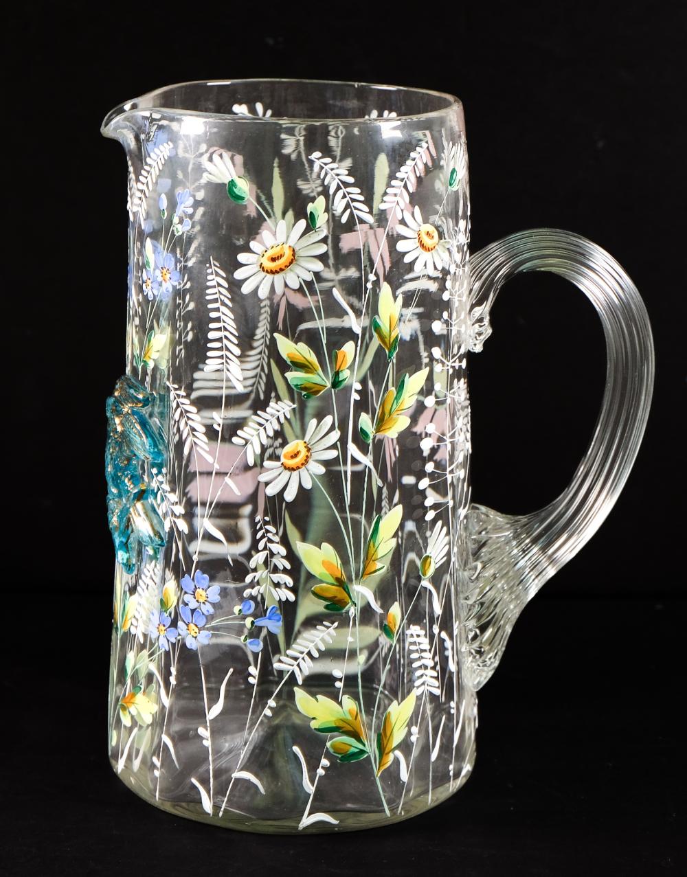 Appraisal: ATTR HARRACH BOHEMIAN ENAMELED GLASS PITCHERAttributed to Harrach Glassworks Bohemian