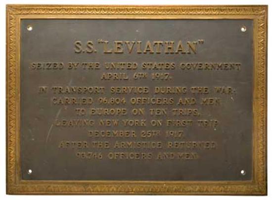 Appraisal: UNITED STATES LINES Leviathan Bronze commemorative plaque from the bulkhead