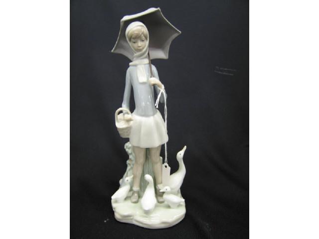 Appraisal: Lladro Porcelain Figurine Goose Girl with Umbrella excellent