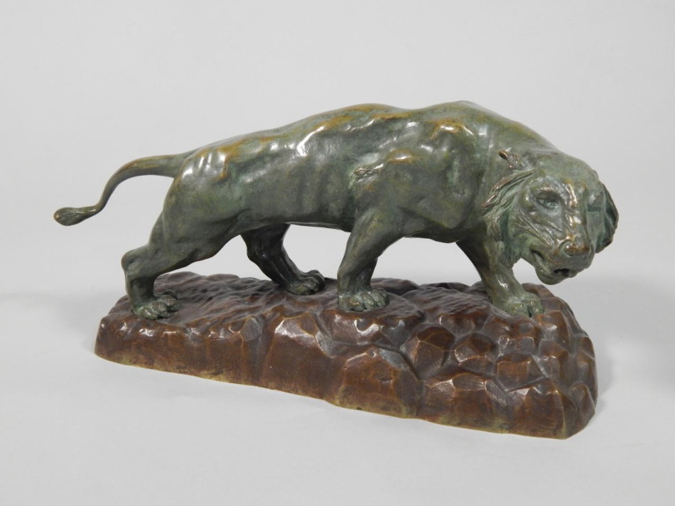 Appraisal: After Rousseau Green patinated figure of a tiger on a