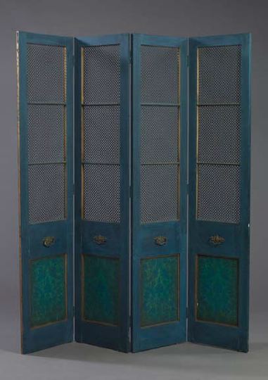 Appraisal: Tall Continental Polychromed Folding Screen mid- th century the four