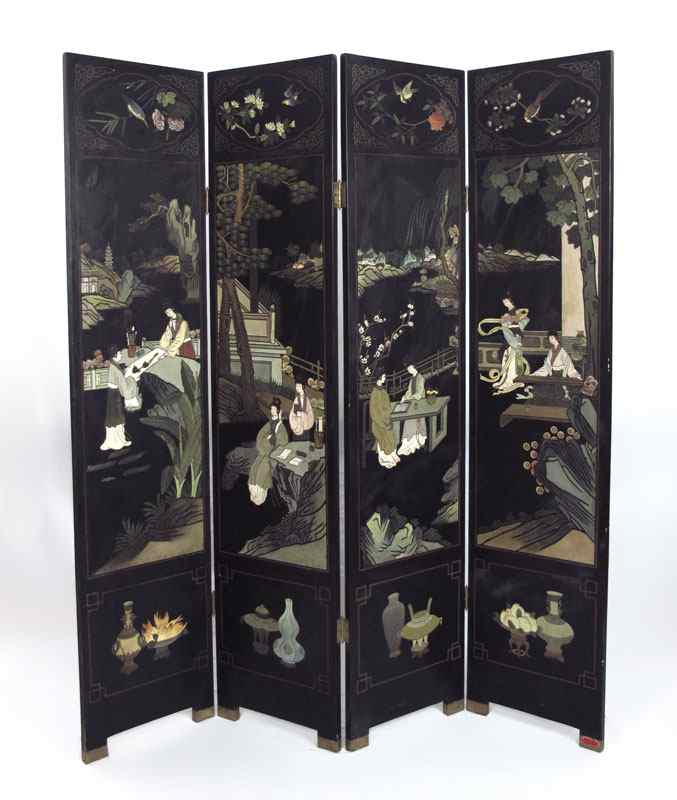 Appraisal: JAPANESE PANEL COROMANDEL SCREEN Depicting women enjoying the arts of