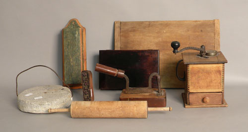 Appraisal: Group of woodenware and miscellaneous country items to include a