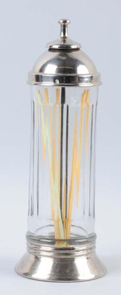 Appraisal: Combo Glass Straw Holder With Metal Lid And Insert Pattern