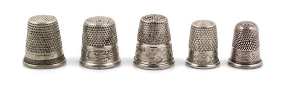 Appraisal: Sale Lot Five Silver-Tone Thimbles each with a stippled top