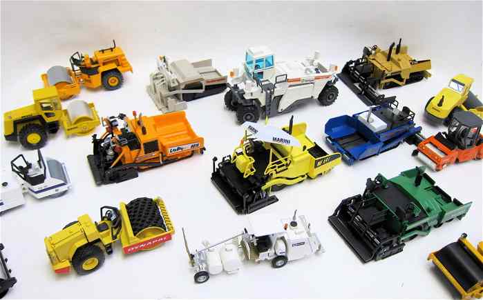 Appraisal: FIFTEEN DIECAST METAL SCALE MODELS OF ROAD WORKING EQUIPMENT asphalt