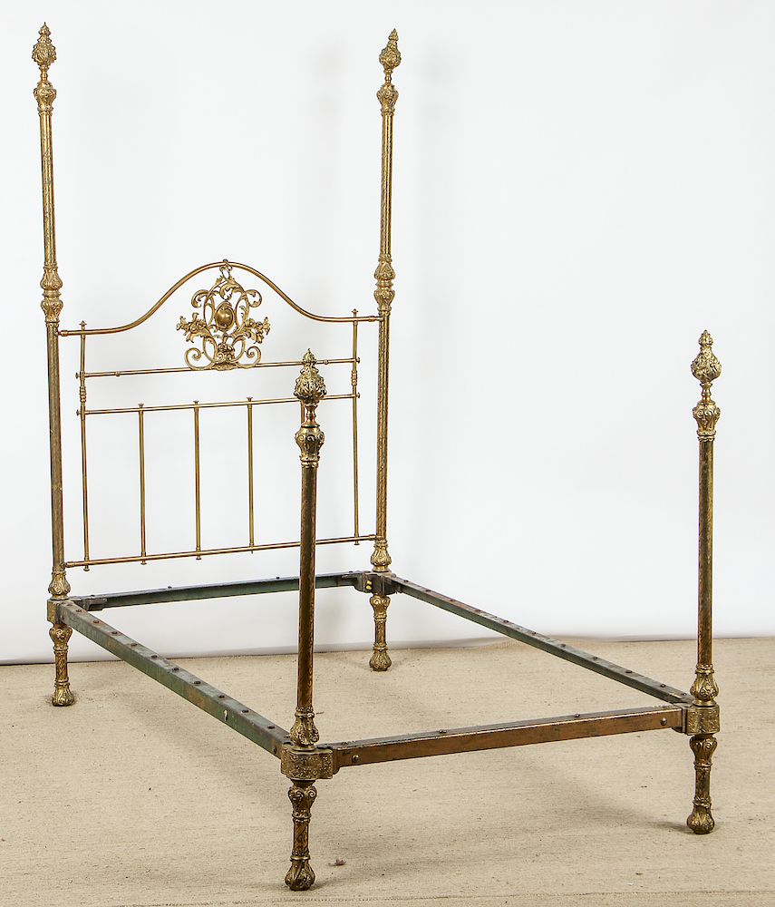 Appraisal: Antique Brass Bed Frame Antique Brass Bed Frame Size ''