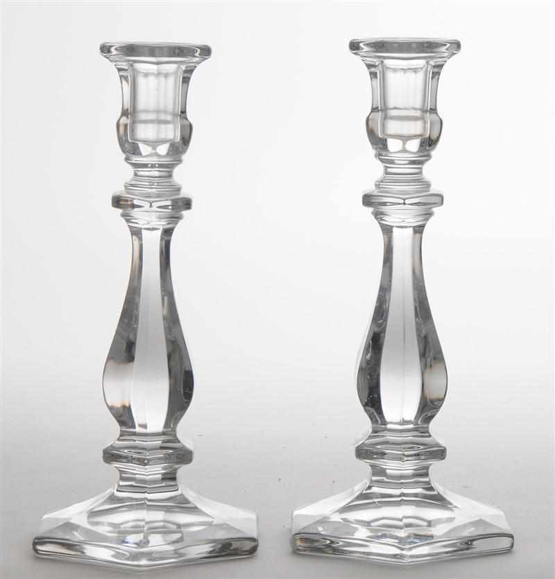 Appraisal: PAIR OF PRESSED GLASS HEXAGONAL PEAR-FORM CANDLESTICKS x in