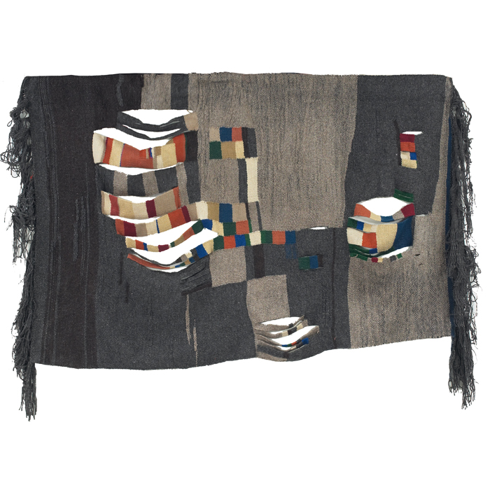 Appraisal: s tapestry hand-woven wool light and dark gray with multi-colored