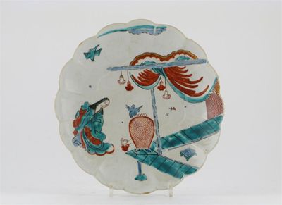 Appraisal: A Chelsea scallop-edged dish painted in the Kakiemon palette with