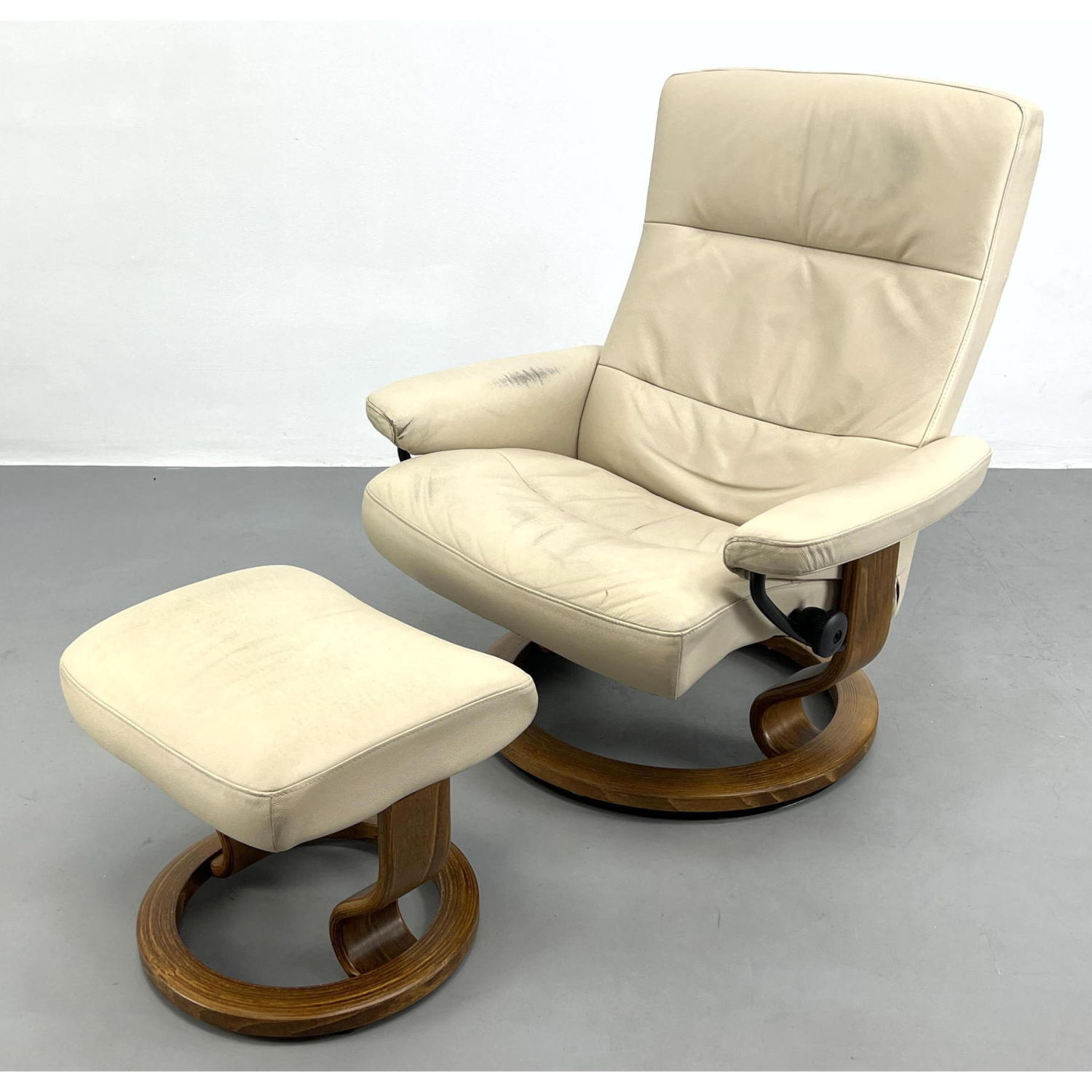 Appraisal: Pr Stressless by EKORNES Leather Lounge Chair Ottoman Wood base