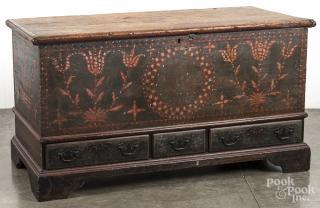 Appraisal: Pennsylvania painted pine dower chest dated retaining its original tulip