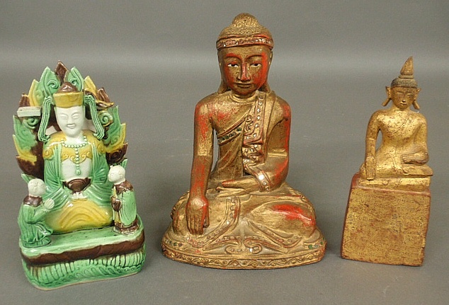 Appraisal: - Asian green glazed porcelain seated Buddha figure h x