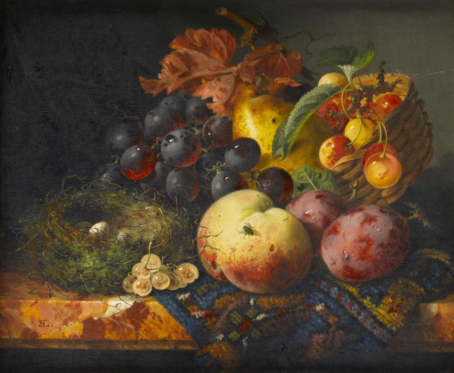 Appraisal: EDWARD LADELL - STILL LIFE WITH FRUIT A BIRD'S NEST