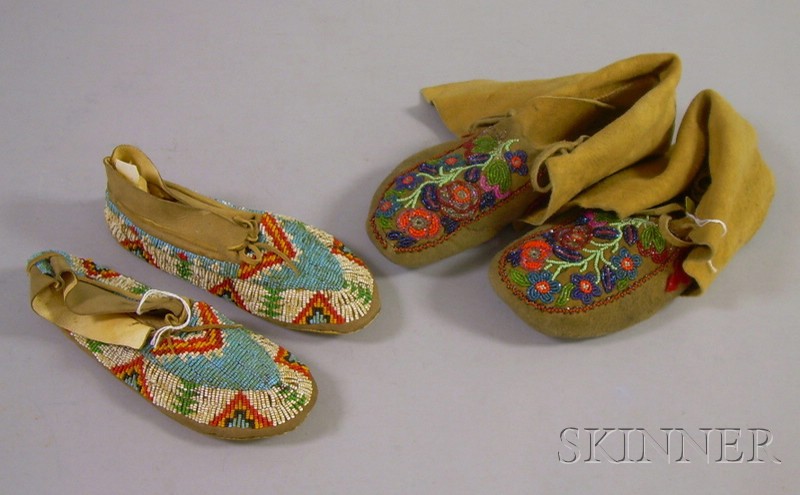 Appraisal: Two Pairs of Beaded Moccasins larger pair in a floral