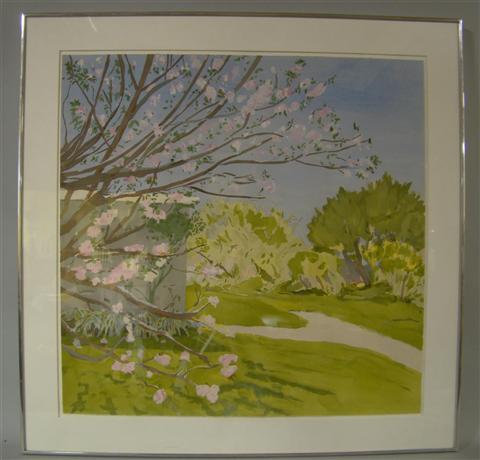 Appraisal: JANE FREILICHER AMERICAN - FLOWERING CHERRY Pochoir on paper x