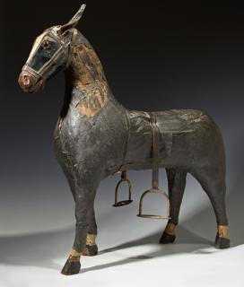 Appraisal: Carved Wood and Leather Toy Riding Horse th c with