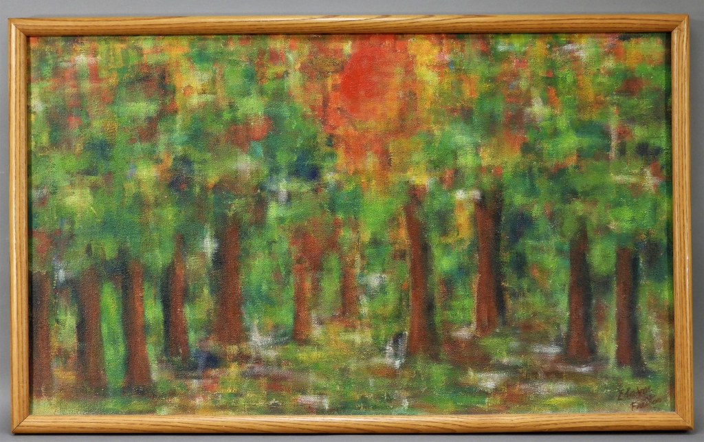 Appraisal: ELAINE FREITAS MODERNIST ABSTRACT FOREST PAINTING United States th CenturyAbstracted